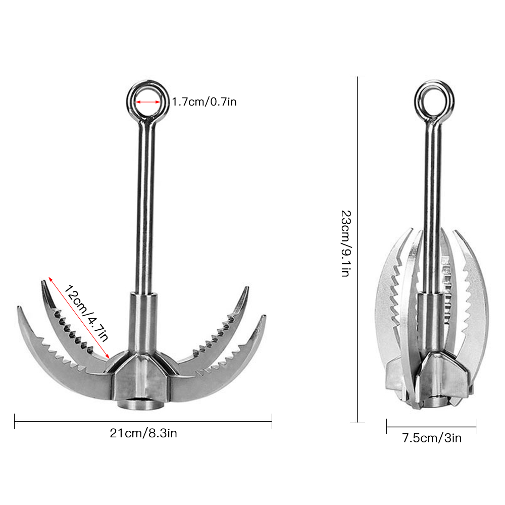 Móc Leo Núi 4 Móng Bằng Thép Không Gỉ Có Thể Thu Gọn 65ft 8mm Dây Thừng Phụ Trợ Carabiner