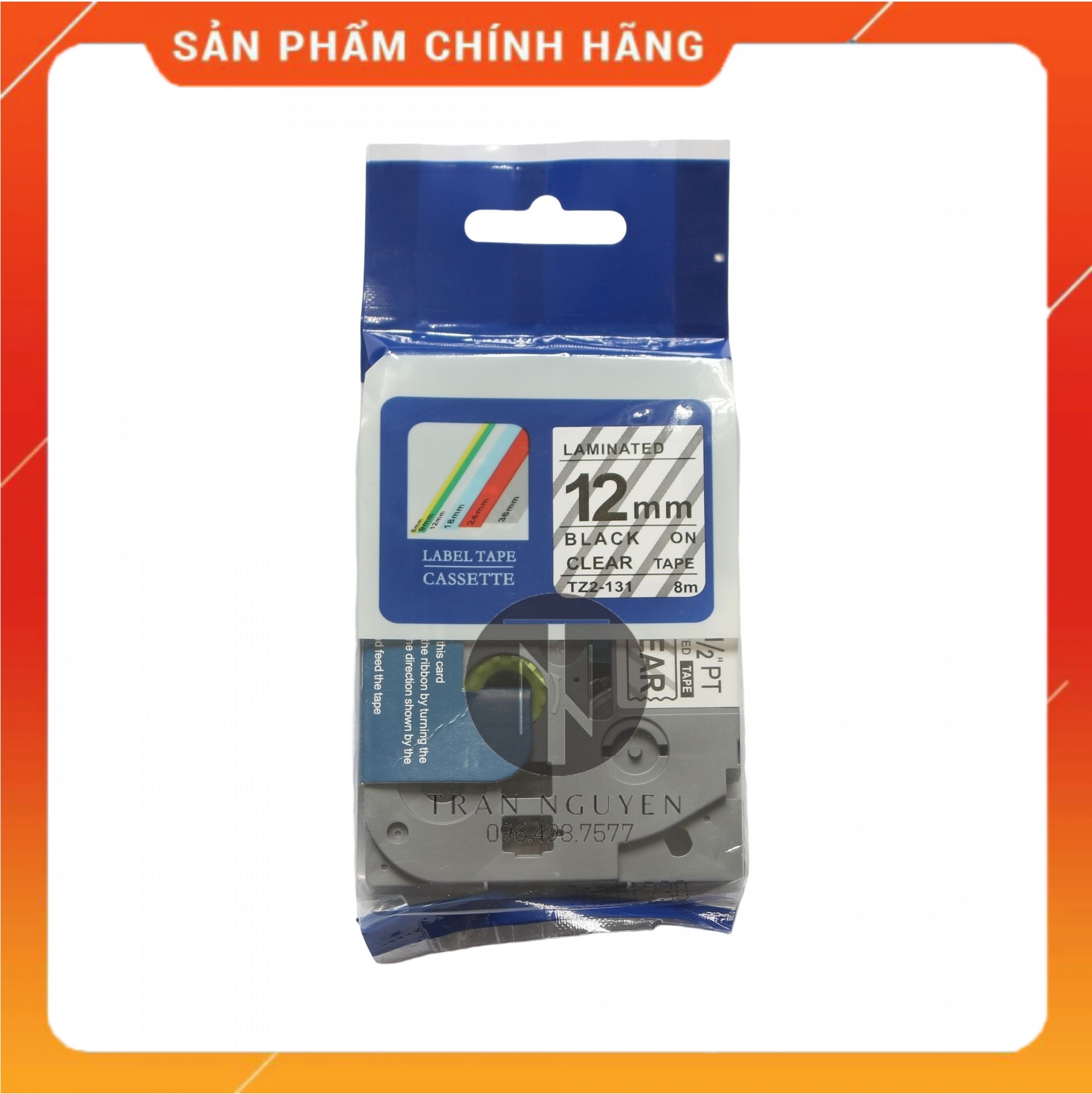Nhãn In đa lớp Tz2-131 - Đen nền trong 12mm x 8m - Hàng nhập khẩu