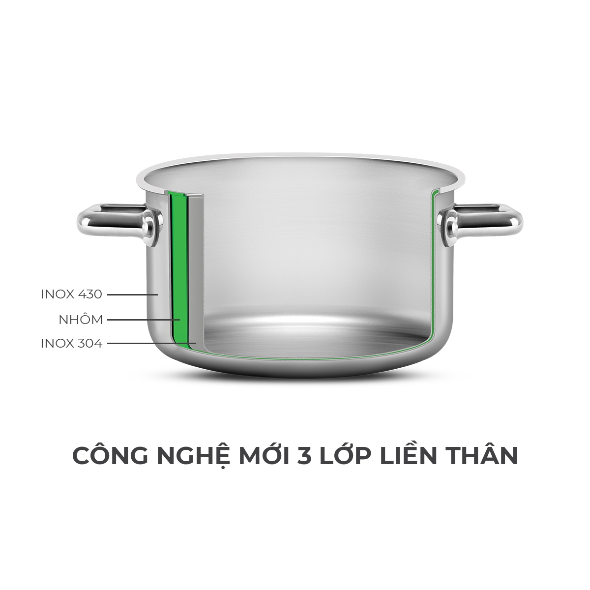 Bộ nồi inox liền khối Elmich Trimax ECO EL-8003 size 16, 18, 22, chảo 26cm