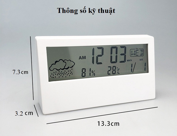 Đồng hồ màn hình LCD để bàn nhỏ gọn, kết cấu đa chức năng lịch, nhiệt độ, độ ẩm, thời tiết ( Tặng bộ 6 con bướm trang trí phát sáng )