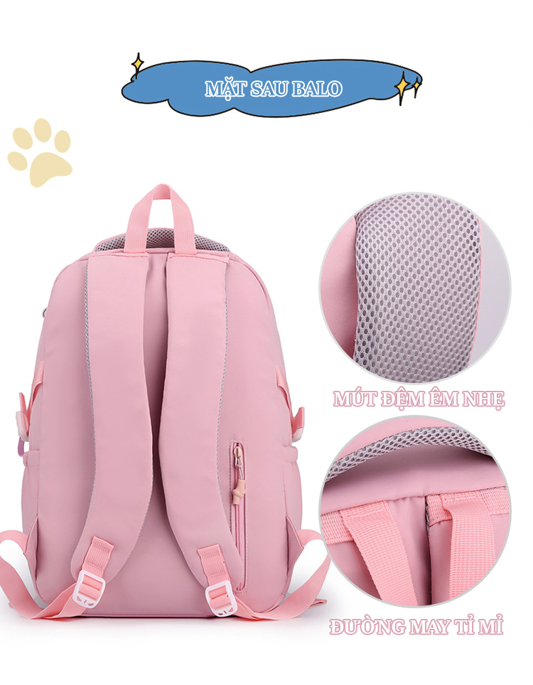 Balo học sinh sinh viên nam nữ cấp 1 2 3 đi học nhiều ngăn đựng laptop màu trơn thời trang unisex kiểu basic 1320