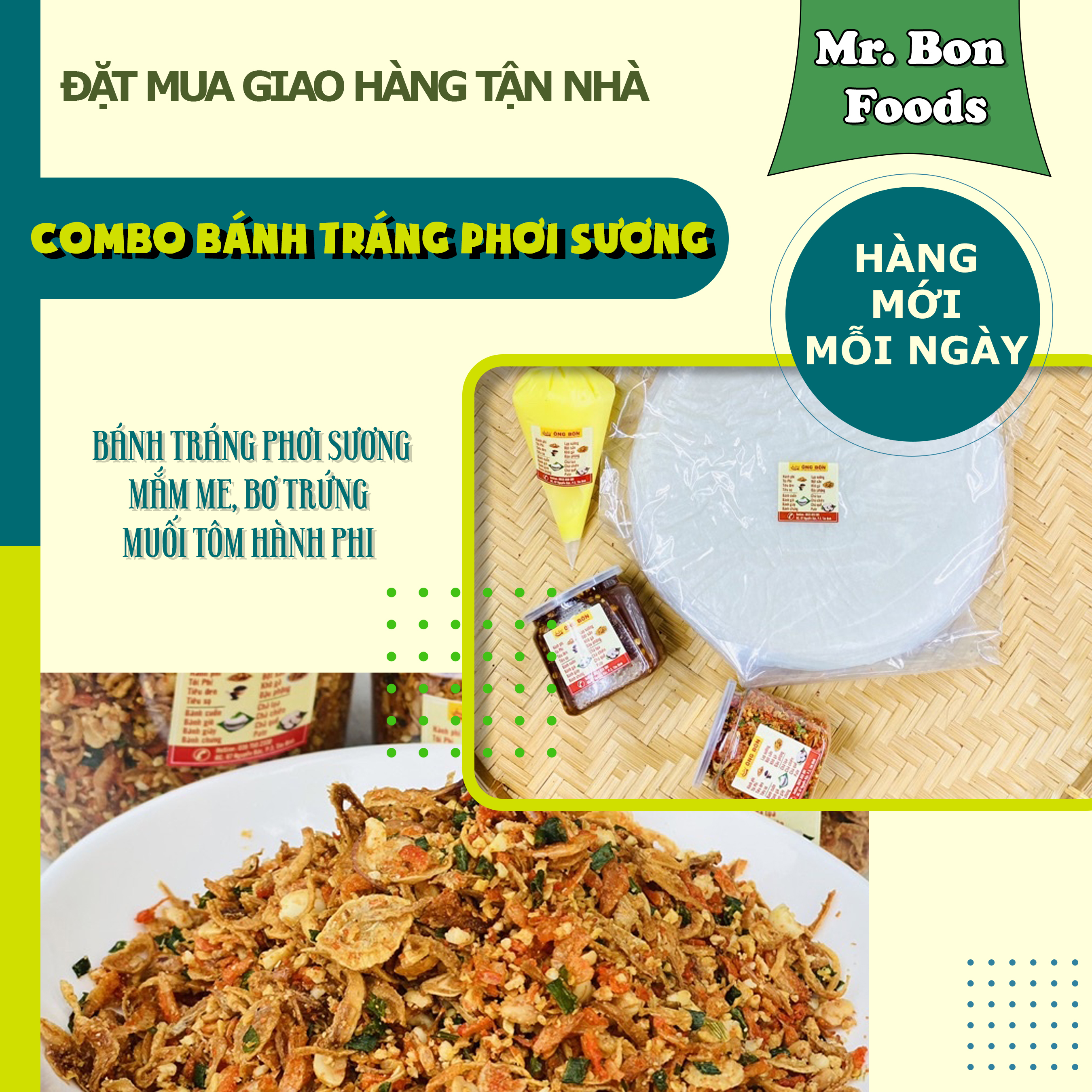 Combo Bánh Tráng Phơi Sương 250g - 120ml Muối Tôm Hành Phi - 120ml Mắm Me Chua Cay(Tặng Bơ)