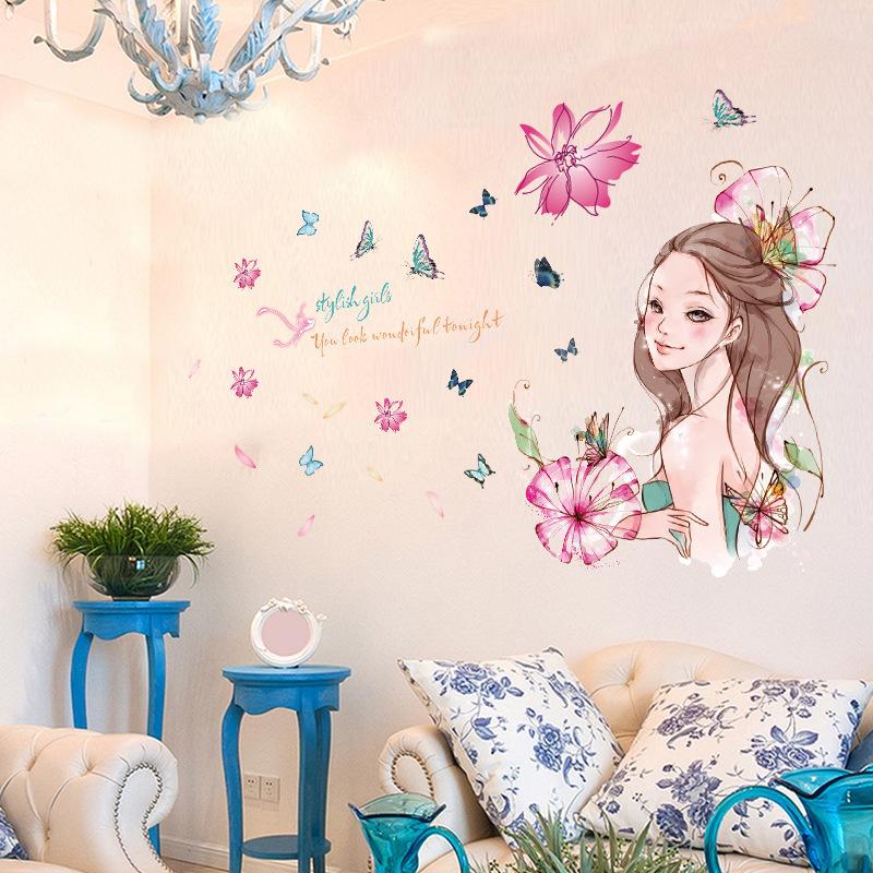 DECAL DÁN TƯỜNG CÔ GÁI HOA - HP1039