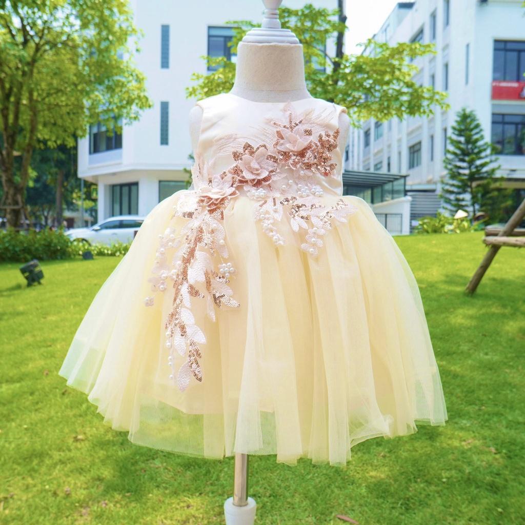 Váy công chúa, đầm công chúa thiết kế màu vàng đính hoa cực kỳ sang chảnh cho bé gái từ 1 đến 10 tuổi của Mom's Choice