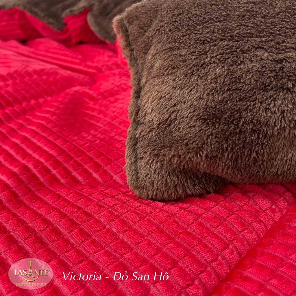 Mền lông cừu Pháp cao cấp LASANTE' Victoria Pearl 3 lớp lông dày dặn màu Đỏ ô vuông sang trọng siêu rộng 2.1x2.4m