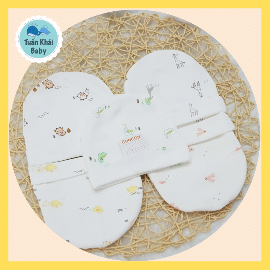 Mũ sơ sinh 2 lớp cao cấp CUNCON- Vải thun cotton 4 chiều co giãn tốt, thoáng mát, thấm hút mồ hôi