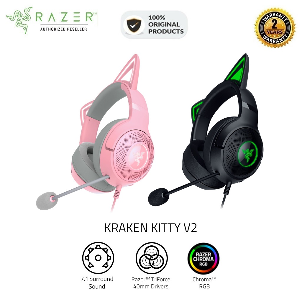 Tai nghe có dây choàng đầu Razer Kraken Kitty V2-USB Headset with RGB Kitty Ears_Mới, hàng chính hãng