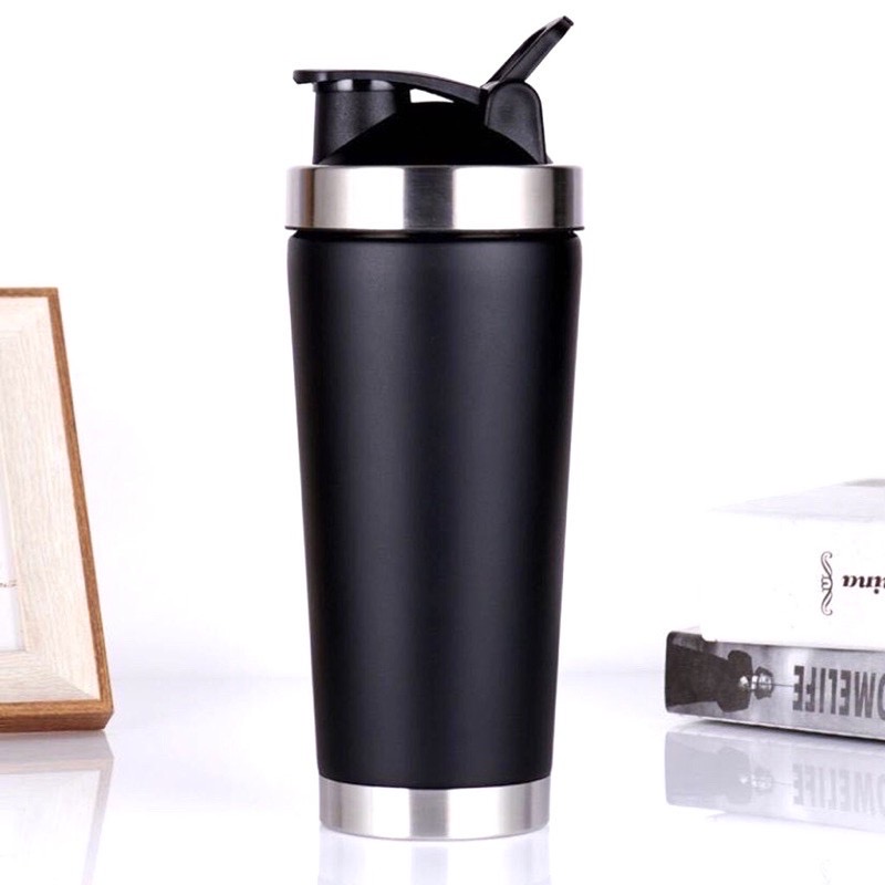LY GIỮ NHIỆT GYMSHARK KÈM QUẢ LẮC INOX - ĐEN BẠC