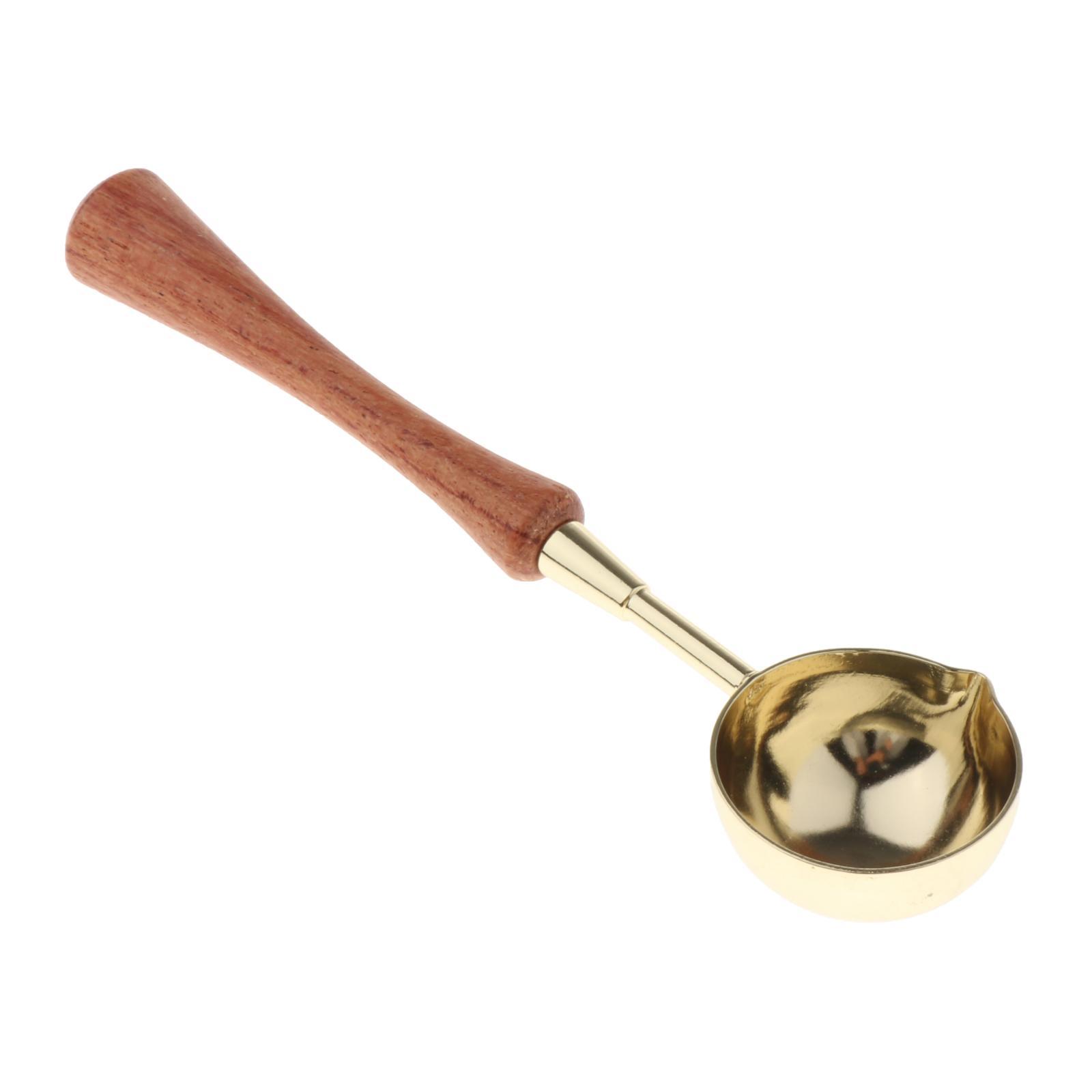 Brass/Stainless Steel Wax Spoon Vintage Elegant Wooden Handle Copper Wax Sealing Stamp Melting Spoon for Wedding Invitations Envelope Wax Seal Spoon