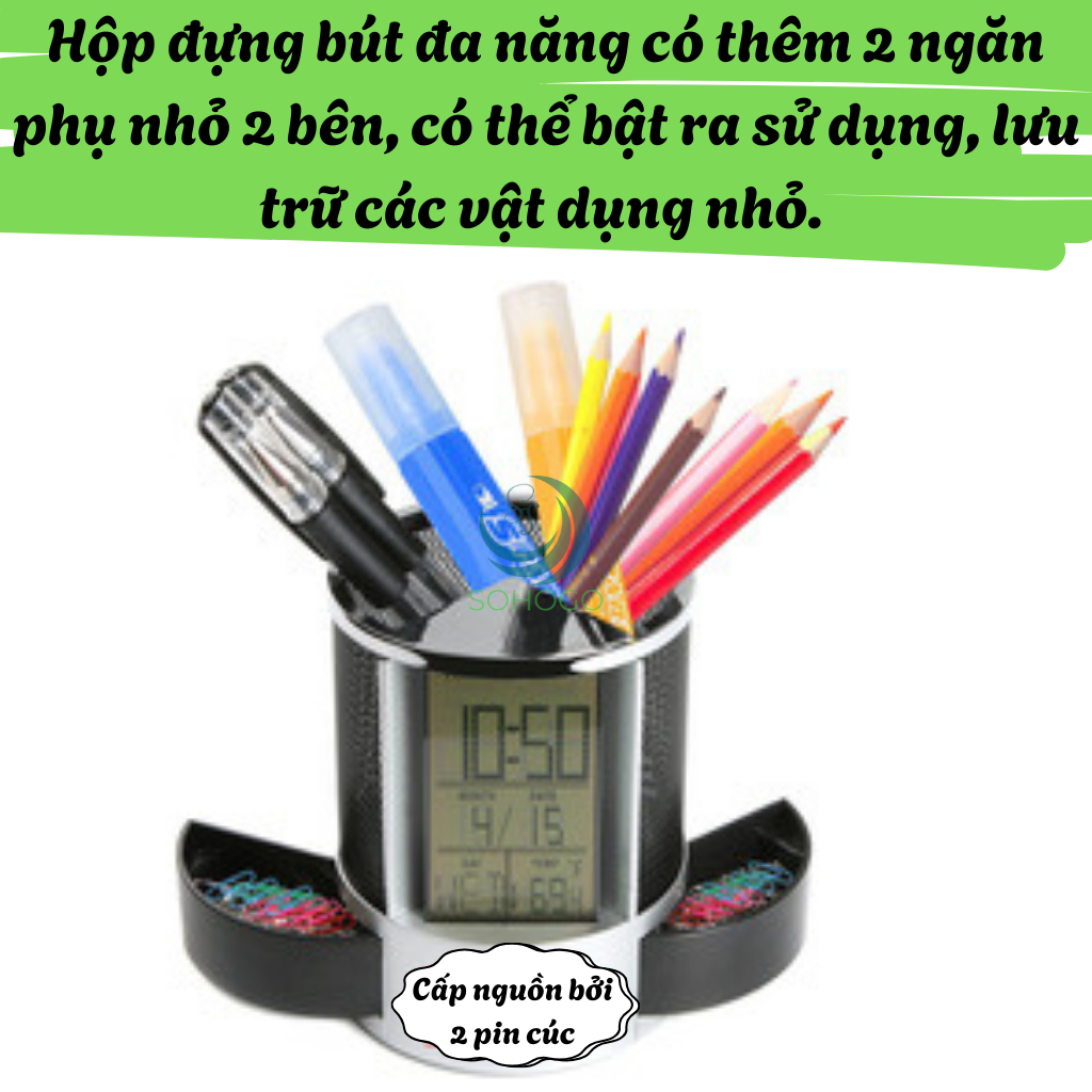 HỘP CẮM BÚT ĐA NĂNG KÈM ĐỒNG HỒ ĐIỆN TỬ HỘP BÚT ĐA NĂNG 3 TRONG 1 – ĐỒNG HỒ, LỊCH &amp; NGĂN ĐỰNG TIỆN LỢI