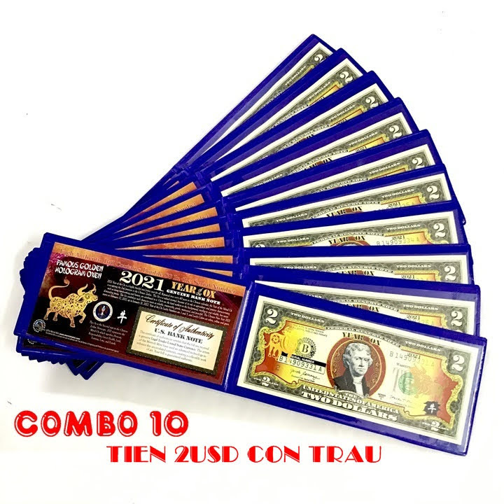 Combo 10 tờ 2 USD hình con Trâu mạ nhũ vàng 2021, dùng để sưu tầm, lưu niệm, làm tiền lì xì độc lạ, may mắn, ý nghĩa - TMT Collection - SP005110