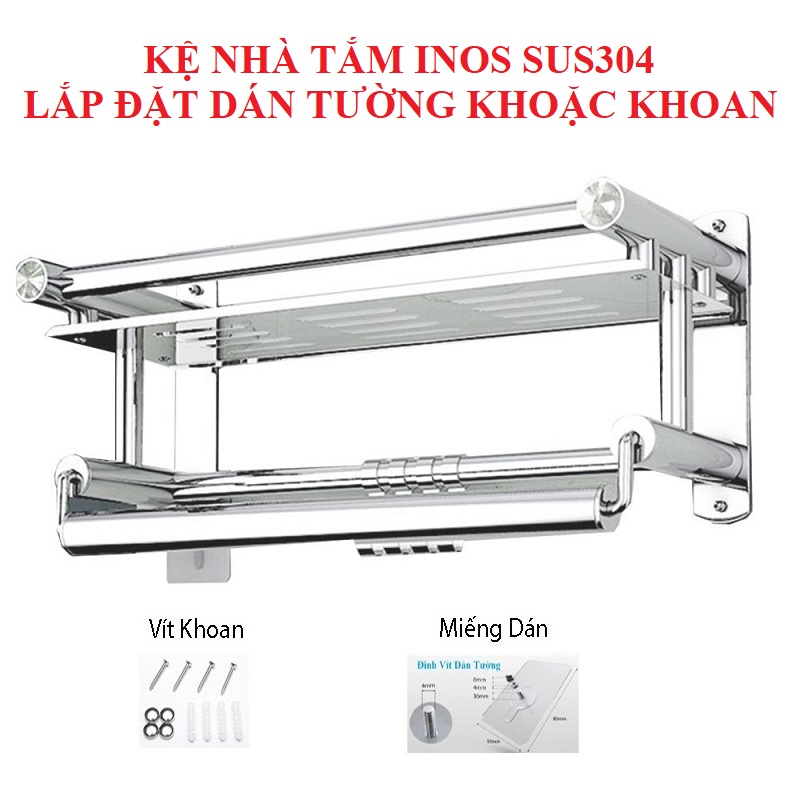 Giá Treo Khăn Nhà Tắm 2 Tầng INOX 304 Dán Tường Gạch Men Hoặc Khoan Vít Nở - OENON