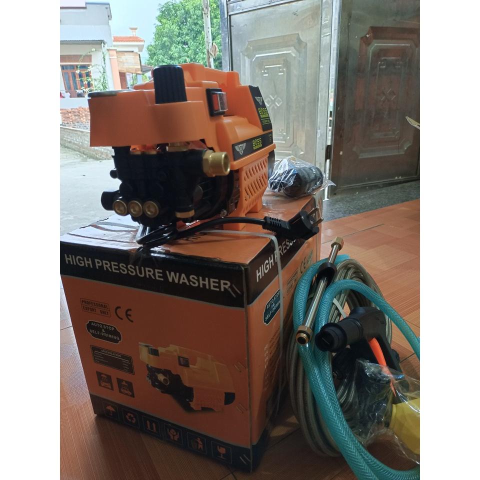 Máy xịt rửa xe máy, ô tô mini áp lực cao BOSCH 3000W Khỏe vô đối có chỉnh áp lực gia đình, dây dài 15m