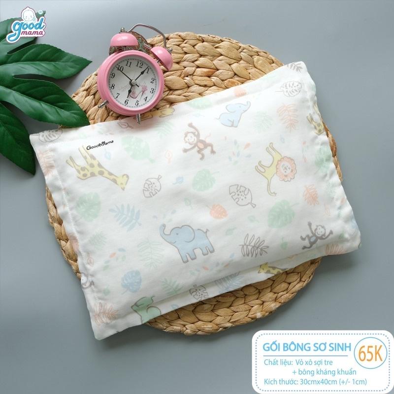 Gối Bông Sơ Sinh Cho Bé vỏ xô sợi tre, bông microfiber kháng khuẩn tự nhiên