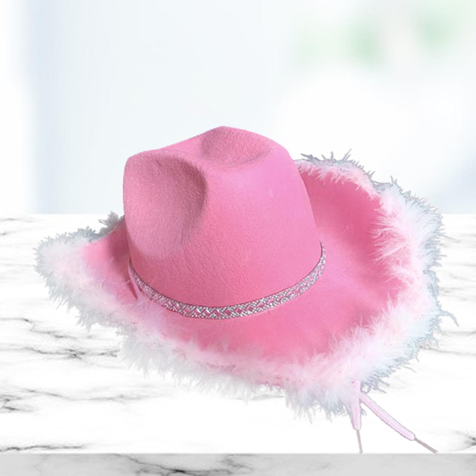 Pink Cowgirl Hat, Women Cowboy Hats with Feather Edge, Cowboy Costume Accessories for Adults Party Hat and Play Dress up