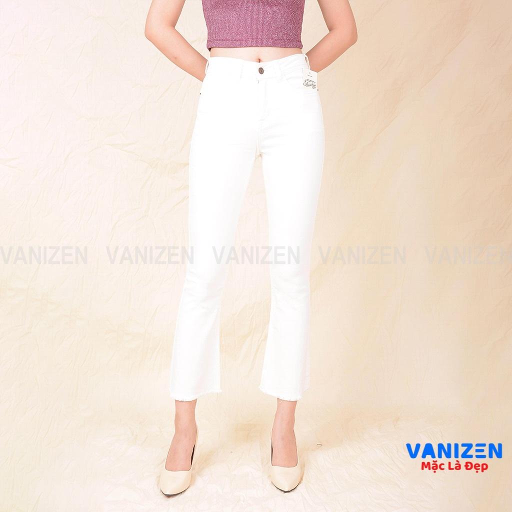 Quần Jeans Nữ Ống Loe Cạp Cao Co Giãn Đen Trắng Trơn VANIZEN SHOP 054