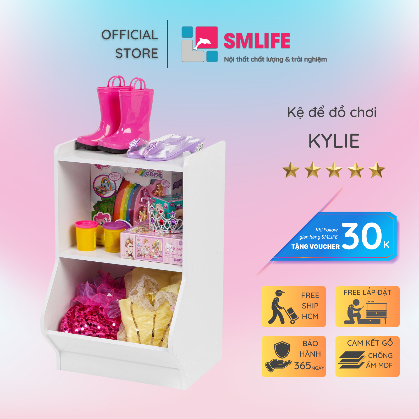 Kệ để đồ chơi cho bé SMLIFE Kylie | Gỗ MDF dày 17mm chống ẩm | D42xR38xC68cm