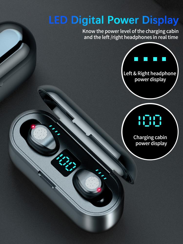 Tai Nghe Nhét Tai Không Dây F9 TWS Tai Nghe 9D Stereo Tai Nghe Nhạc Bluetooth-Tương Thích 5.0 Cảm Ứng Tai Nghe Nhét Tai Với 1200MAh Sạc Hộp