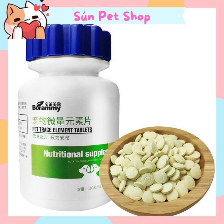 180 viên Vitamin cho chó mèo Borammy bổ sung Nguyên tố vi lượng, Canxi, Men tiêu hóa, Giải độc cho thú cưng