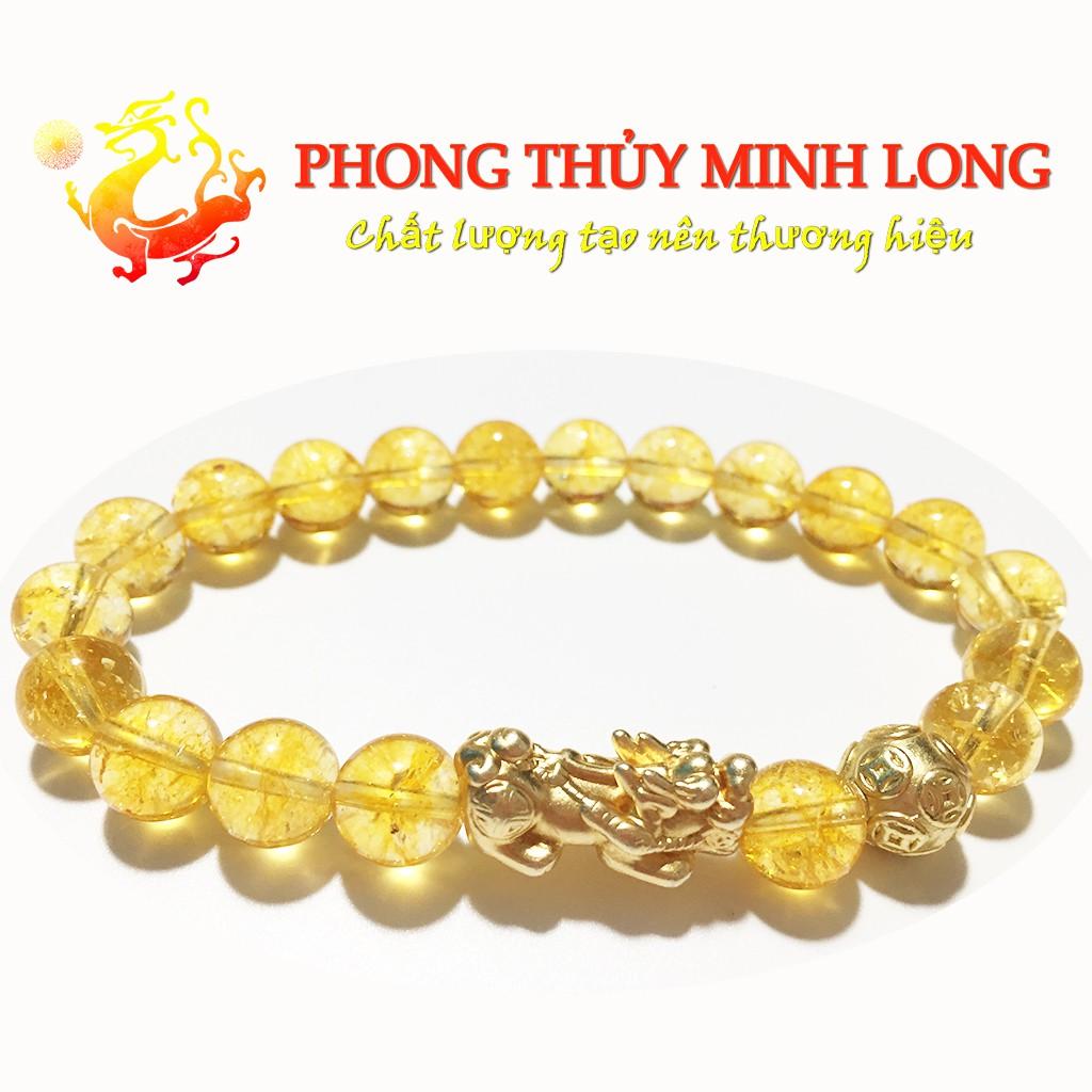 Vòng tay đá. Thach Anh Vàng chất lượng 5A mix Tỳ Hưu và 1 hạt Kim Tiền Vàng hợp người mệnh Thổ và Kim