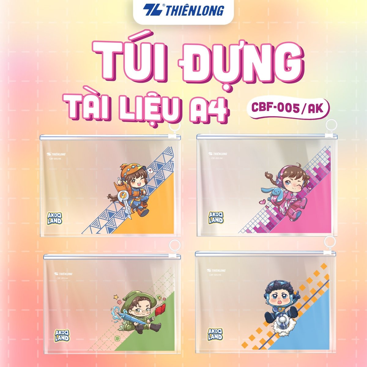 Combo 2 Túi Zip Thiên Long - Túi đựng tài liệu A4 CBF-005/AK - Phiên bản Akooland