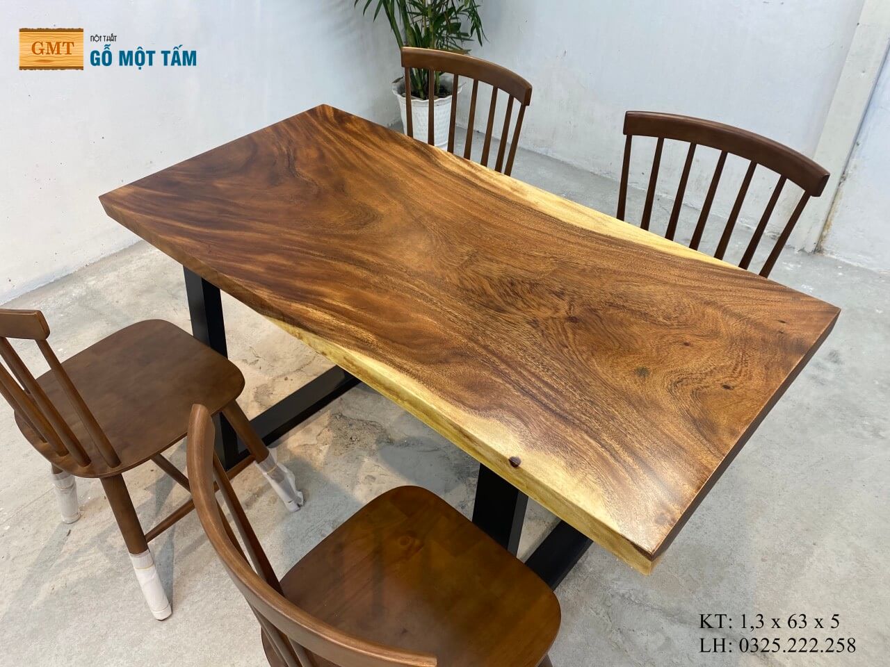 Bàn Gỗ Me Tây Nguyên Tấm, Bàn Ăn Gỗ Me Tây, Bàn Làm Việc Gỗ Me Tây, Bàn Trà Gỗ Me Tây Dài 1,3m Rộng 63cm Dày 5cm