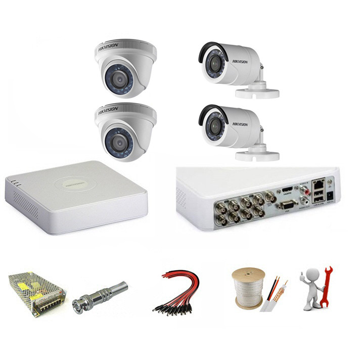 Trọn bộ 4 camera Hikvision 1.0 Megapixel - Hàng chính hãng