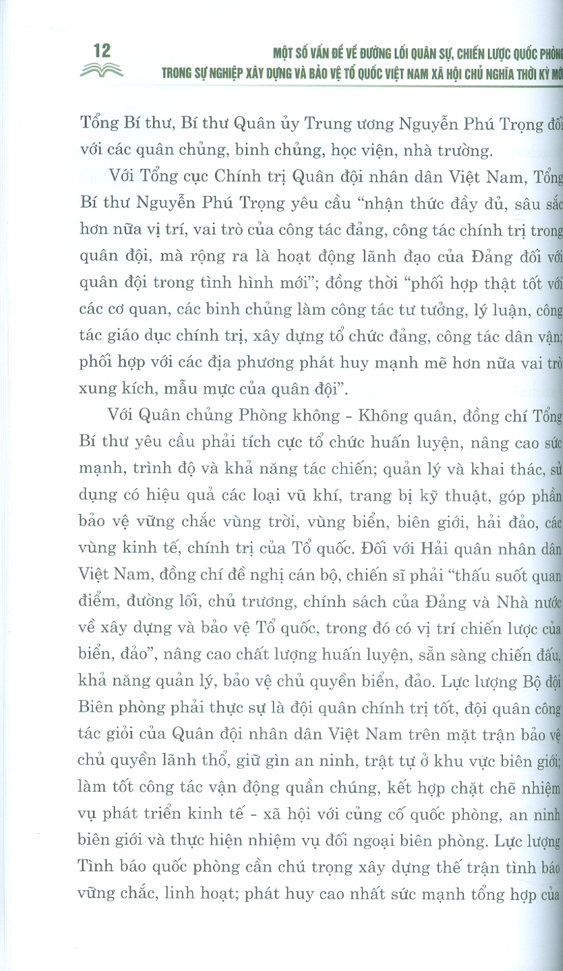 MỘT SỐ VẤN ĐỀ VỀ ĐƯỜNG LỐI QUÂN SỰ, CHIẾN LƯỢC QUỐC PHÒNG TRONG SỰ NGHIỆP XÂY DỰNG VÀ BẢO VỆ TỔ QUỐC VIỆT NAM XÃ HỘI CHỦ NGHĨA THỜI KỲ MỚI - Nguyễn Phú Trọng - NXB Chính trị quốc gia sự thật