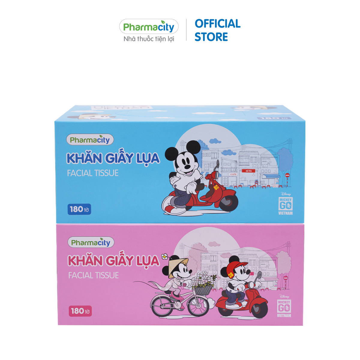 Khăn giấy lụa Pharmacity Mickey Go Vietnam (Lốc 2 hộp x 180 tờ)
