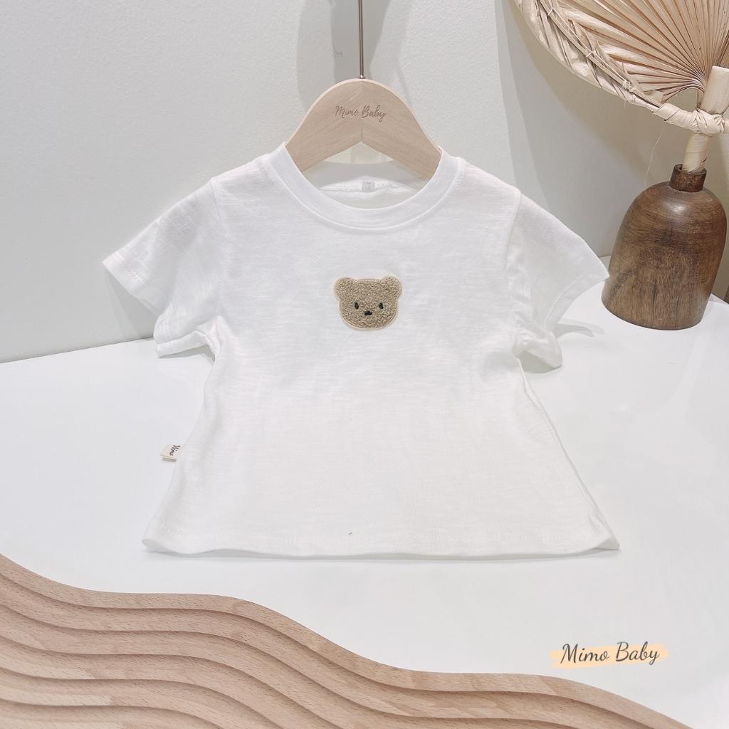 Áo cotton xước, áo cộc tay đính gấu thêu dễ thương cho bé Mimo Baby QA30
