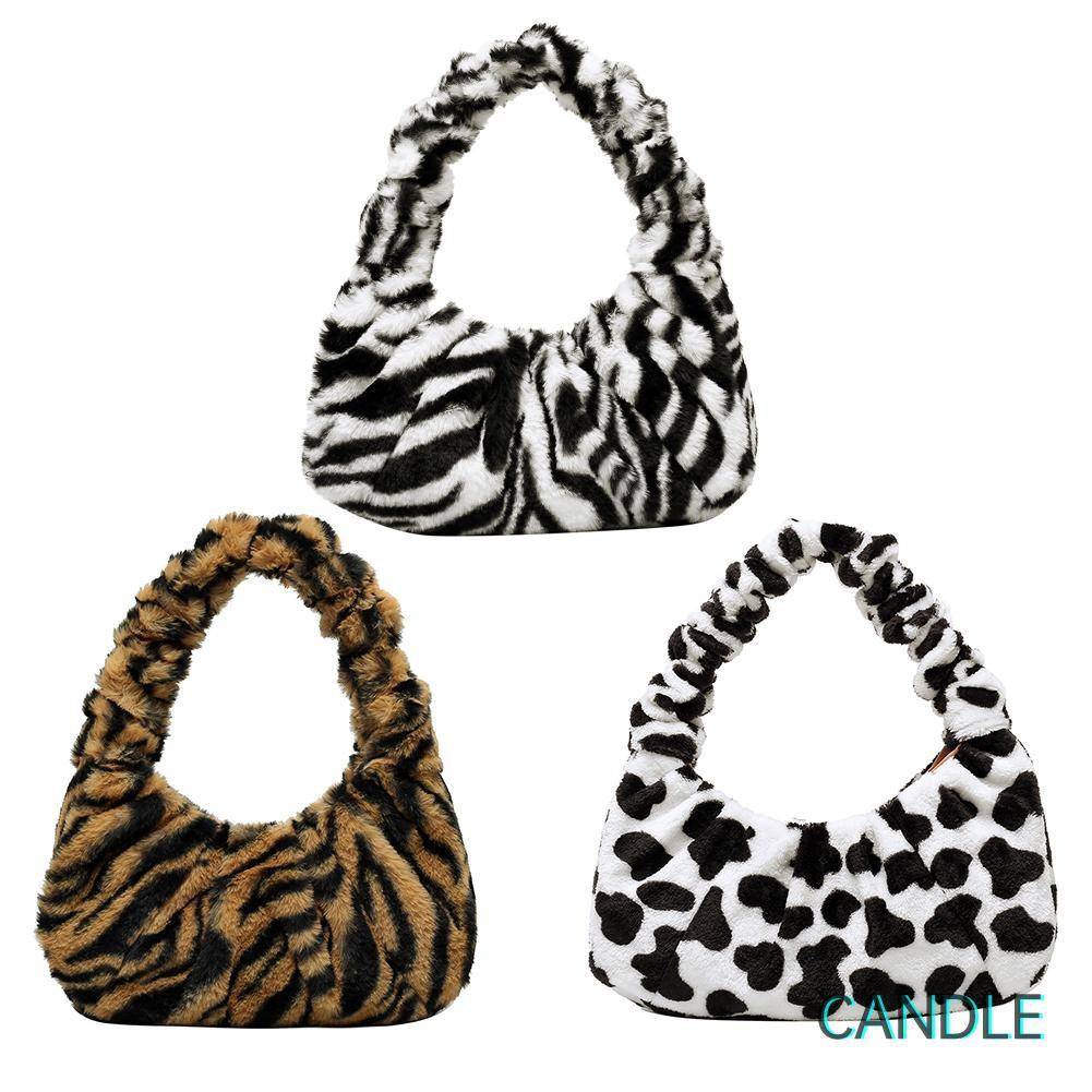 Túi xách nhồi bông đeo vai xếp nếp họa tiết da động vật cho nữ