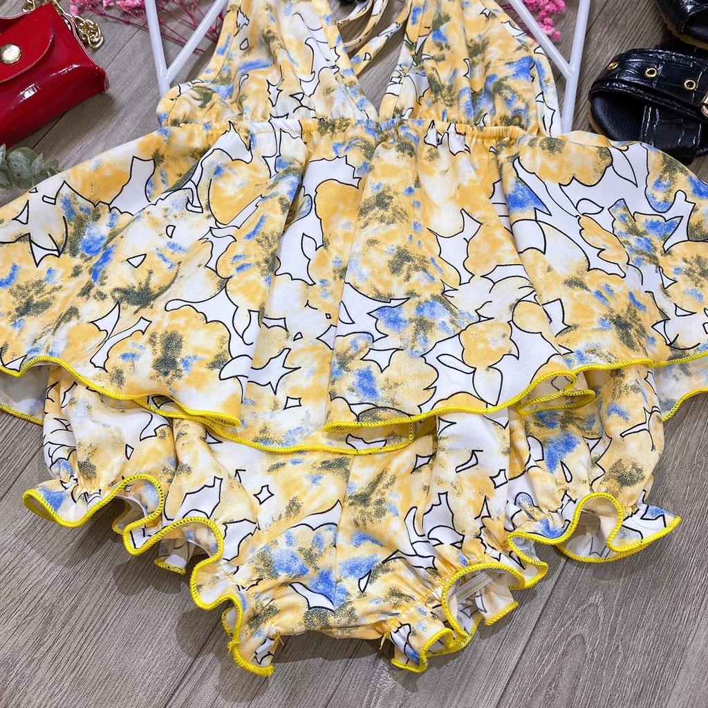 Bộ quần áo bé gái 2 dây loan vàng chất liệu lụa 8-23kg Angel Baby Thời Trang Thiết Kế