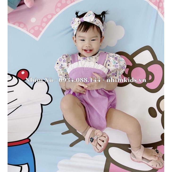 Body Yếm Tím Phối Hoa Thô Lụa Xinh Xắn Cho Bé Gái 4-12kg