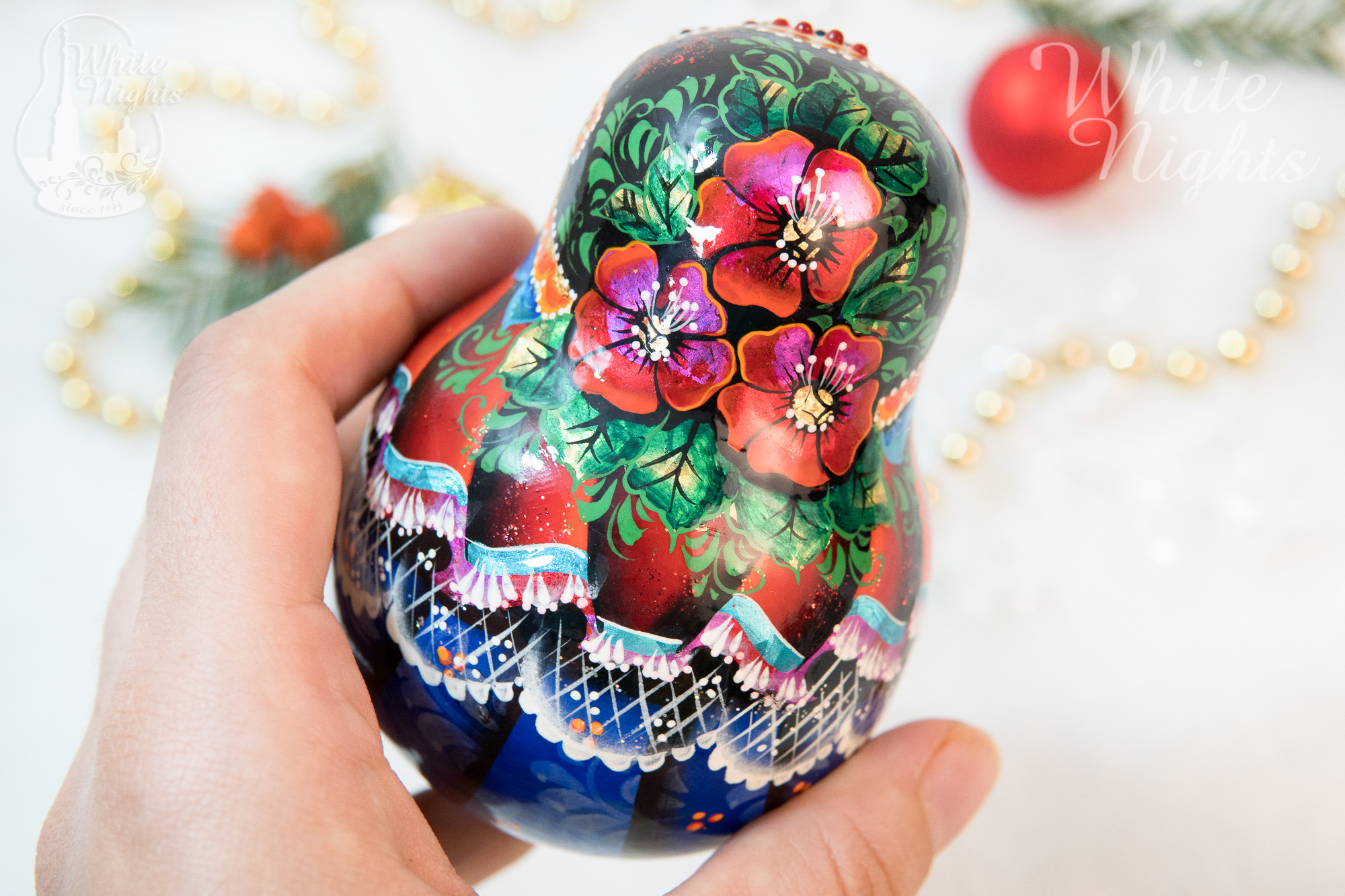 BÚP BÊ LẬT ĐẬT NGA CAO CẤP BẰNG GỖ CÓ CHUÔNG SIZE 10CM VẼ HOA VĂN "CÔNG CHÚA LUDMILA" CỰC ĐẸP VÀ ĐỘC ĐÁO, SANG TRỌNG