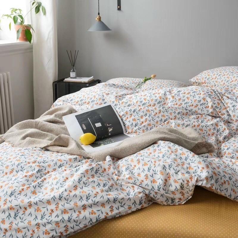 Set Chăn Ga Gối Cotton Living Hàng Nhập khẩu Cao Cấp 4 Món Hoa Vintage Nhí Phong Cách Mới