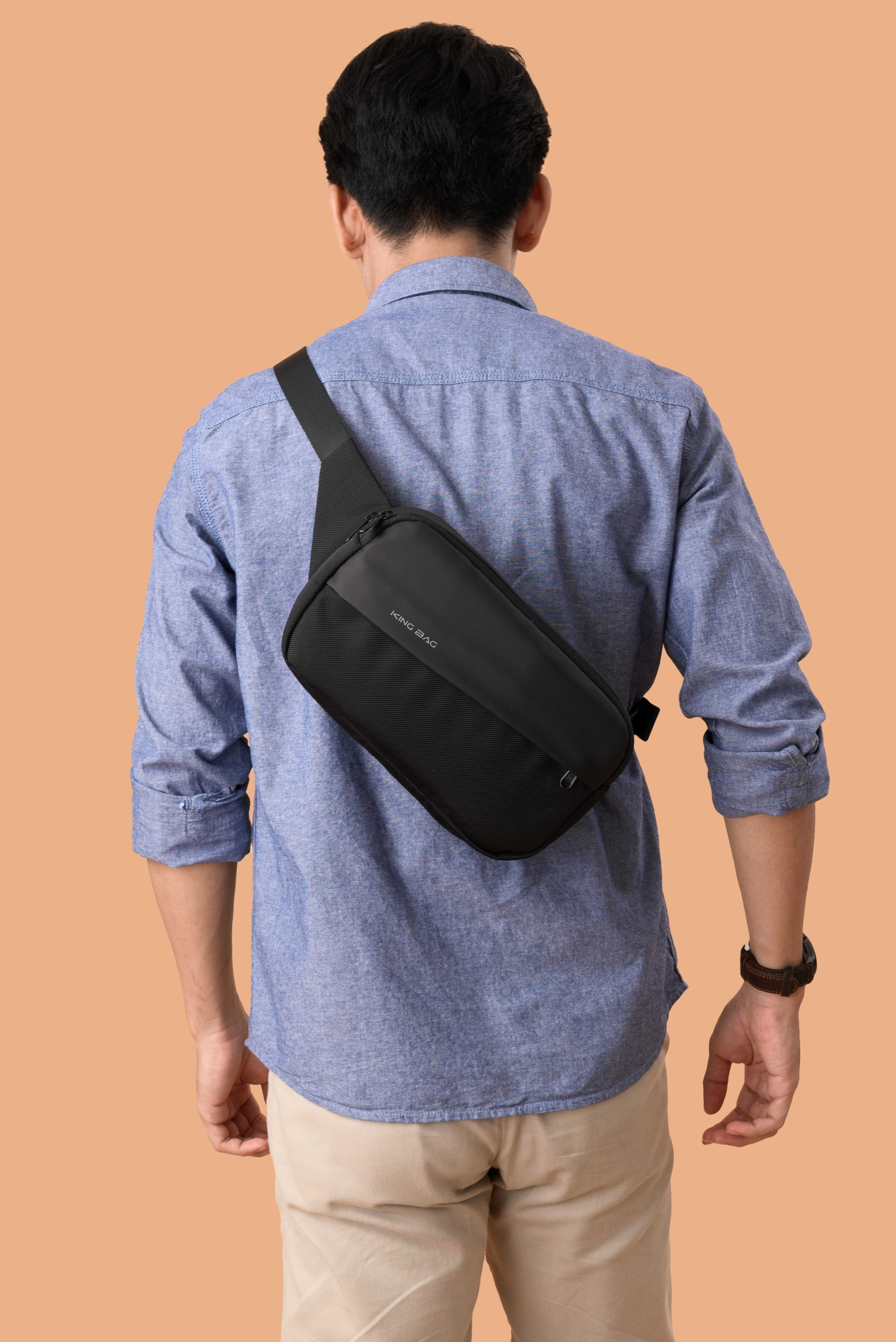 Túi đeo chéo thời trang KINGBAG BAMBOO nhiều ngăn, vải kháng nước tốt, khóa YKK, màu đen - Hàng chính hãng