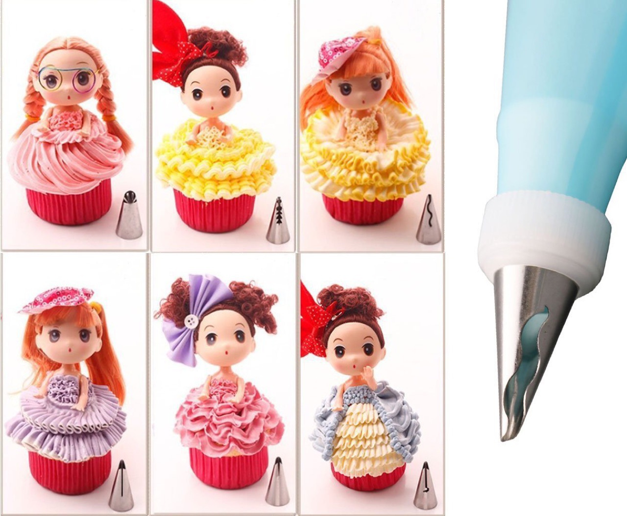 Đui Bắt Kem Làm Bánh Sinh Nhật Hình Váy Búp Bê Combo 6 Đuôi Bắt Kem Tặng Kèm Đầu Nối Và Túi Bơm Kem Cao Cấp - CBDUIVAY9P