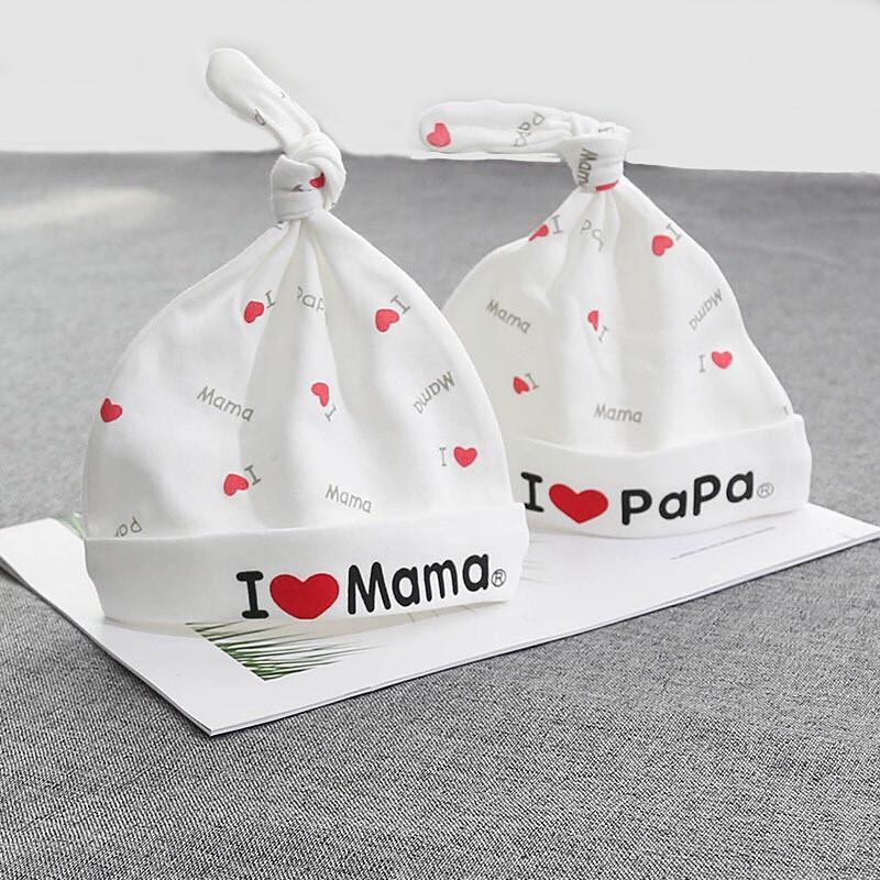 Set 2 mũ thắt nút I Love Papa&Mama cho bé