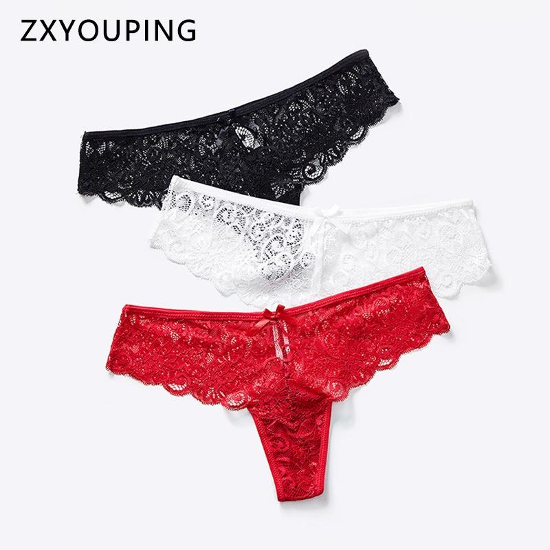 Lace Thong Women Sexy Underwear Low Waist Panties Ice Silk Material Embroidery Floral Comfortable Breathable S-XXL