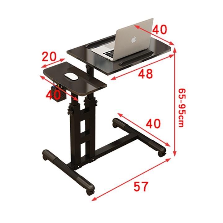 Bàn Laptop Di Động Thông Minh nâng hạ chiều caoMặt bàn vân gỗ điểu chỉnh độ nghiêng kèm giỏ bút, có bánh xe