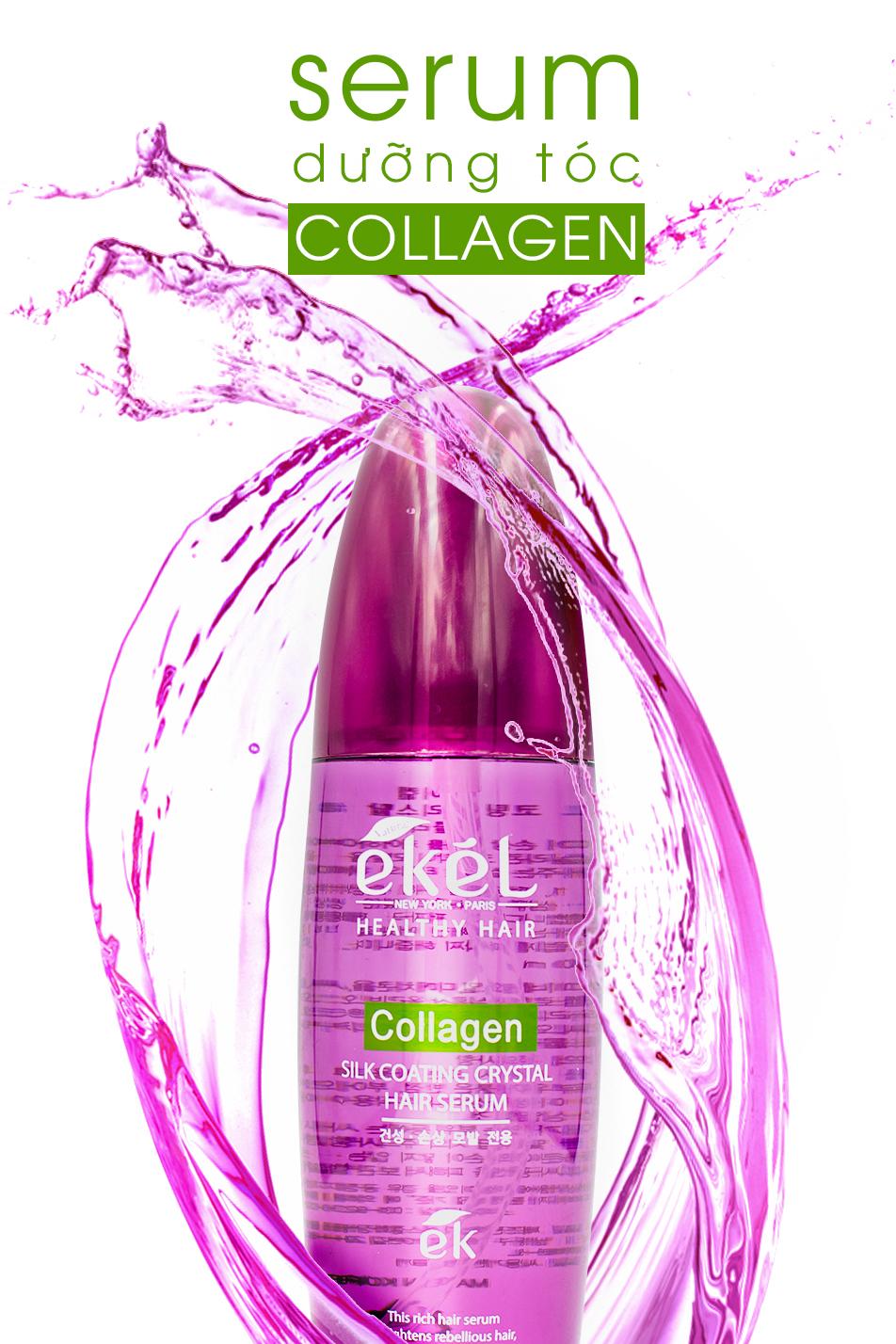 Xịt dưỡng tóc phủ pha lê mềm mượt Ekel Collagen - Ekel Silk Coating Crystal Hair Serum Collagen