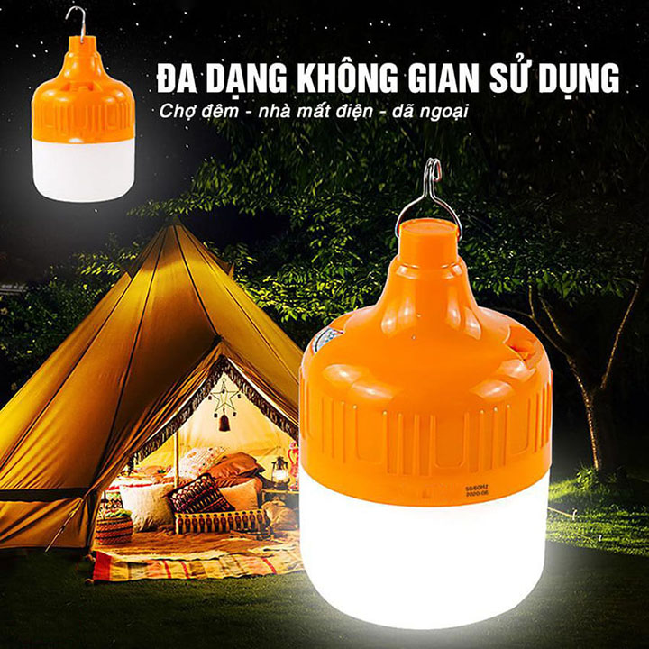 Bóng đèn Led sạc tích điện 150W siêu sáng sử dụng 6-8h, đèn Led trụ Bulb sạc pin 18650 có móc treo