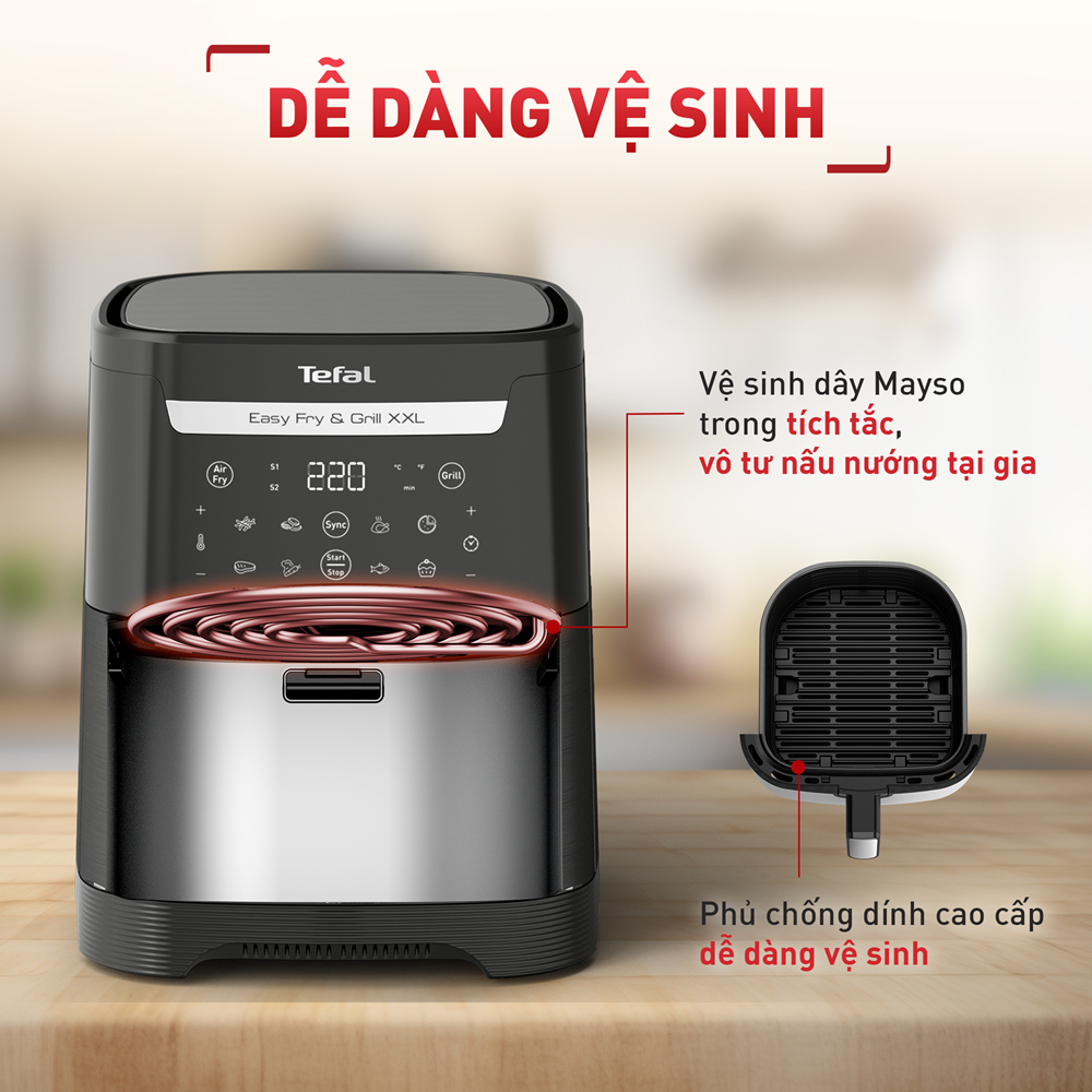Nồi chiên không dầu Tefal 2in1 Easy Fry & Grill 6.5L XXL EY801815 - Hàng chính hãng
