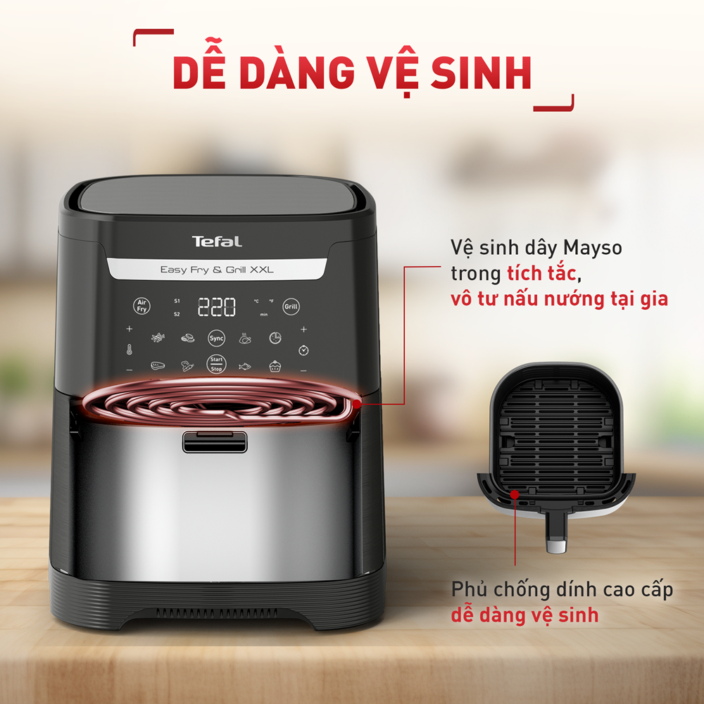 Nồi chiên không dầu Tefal 2in1 Easy Fry & Grill 6.5L  XXL EY801815 - Hàng chính hãng