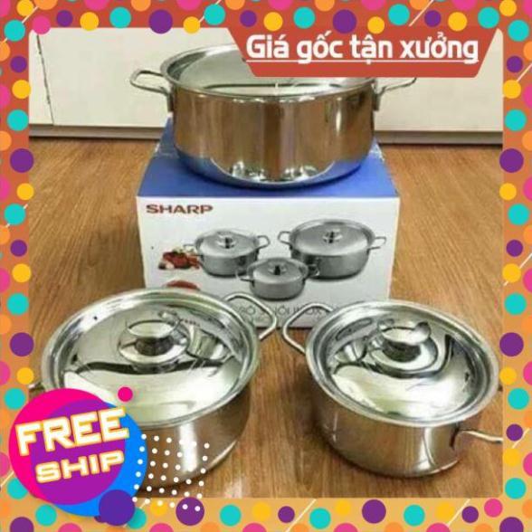 Bộ nồi SHARP inox cao cấp , Bộ nồi sharp 3 chiếc dùng cho cả bếp từ