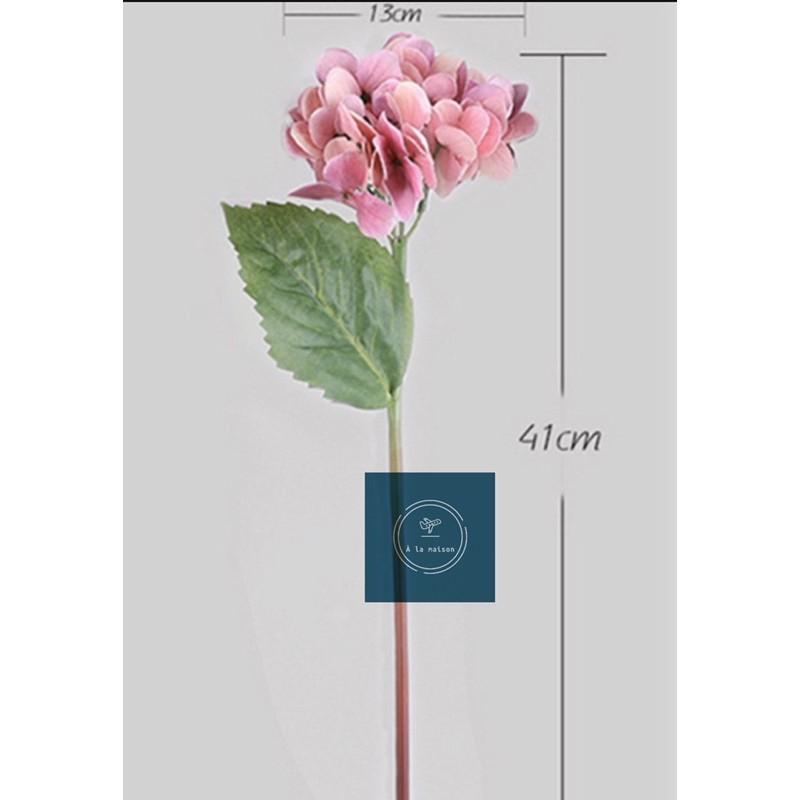 Hoa lụa - cành hoa cẩm tú cầu lá to loại 1, phủ sáp mịn, hoa decor hoa lụa cao cấp