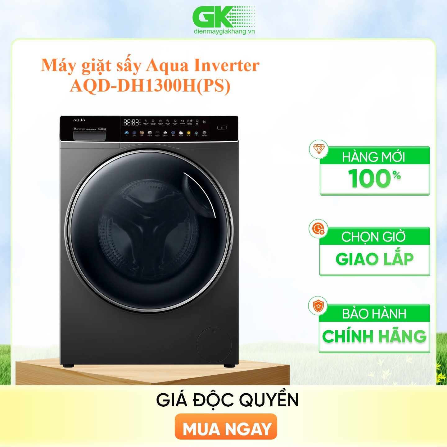 AQD-DH1300H(PS) - Máy giặt sấy Aqua Inverter  AQD-DH1300H(PS) - Hàng Chính Hãng - Chỉ Giao Hồ Chí Minh