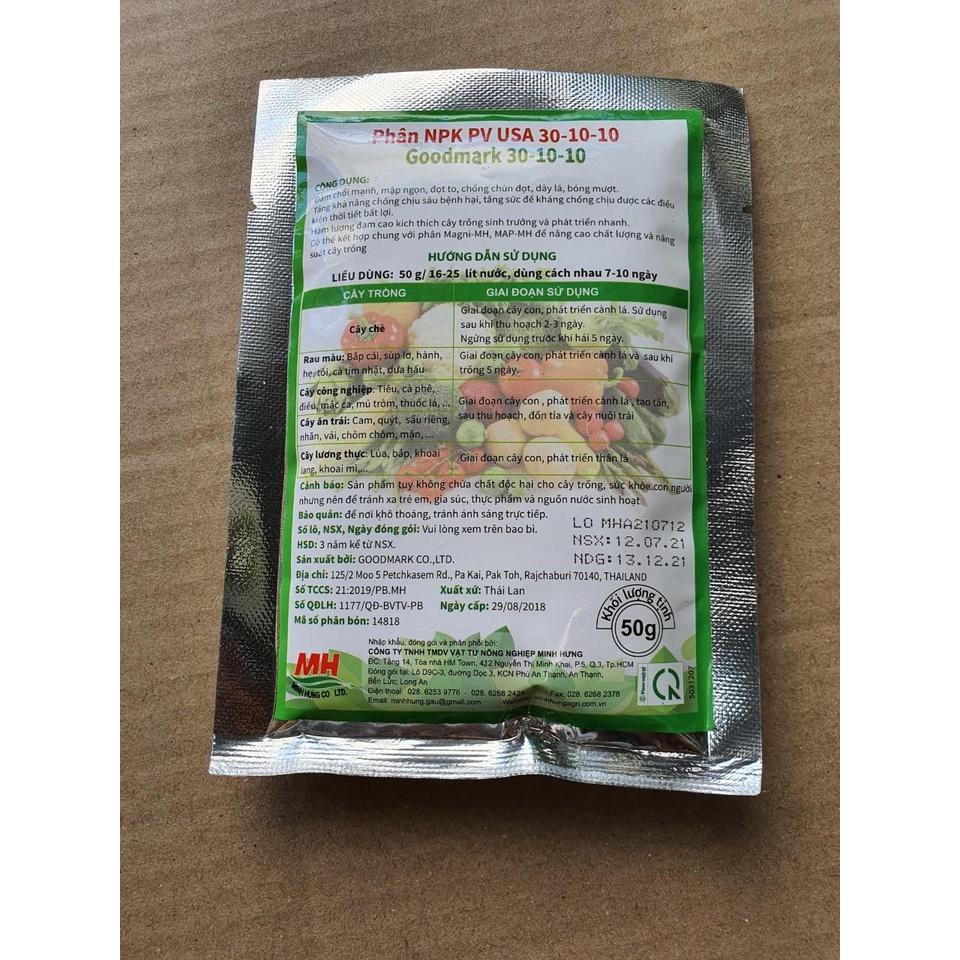 10 GÓI PHÂN BÓN LÁ NPK 30-10-10 GÓI 50G  PHỤC HỒI CÂY CÒI CỌC