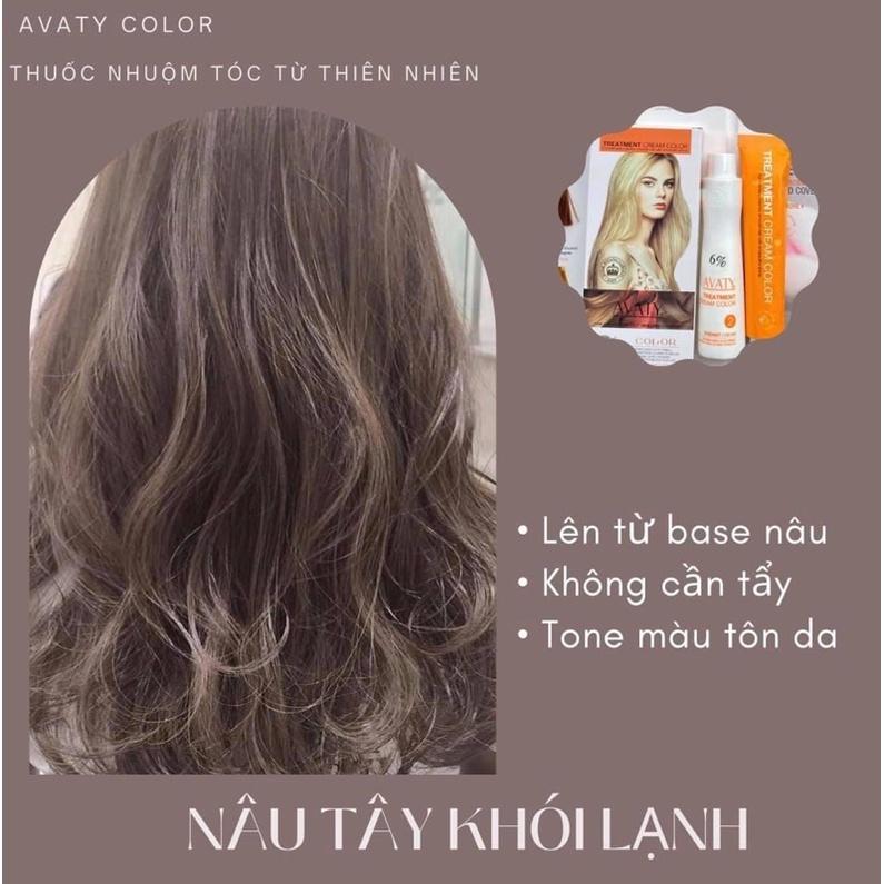 Thuốc Nhuộm Tóc Nâu Khói Lạnh kèm oxi và gang tay