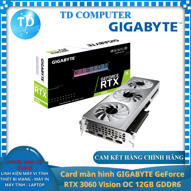 Card màn hình GIGABYTE GeForce RTX 3060 Vision OC 12GB GDDR6 (GV-N3060VISION-OC-12GD) - Hàng chính hãng Viễn Sơn phân phối